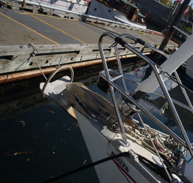 Furler drum with a jib sail coiled.