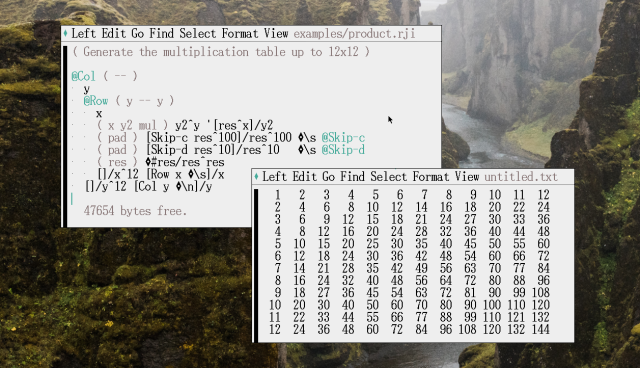 Rejoice program that generates a multiplication table.