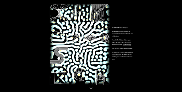 Ink & Switch 10 years card, each letter shows a different procedural animation, though this one is mostly wiggly worms.