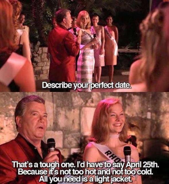 Miss Rhode Island saying that her perfect date is April 25th.