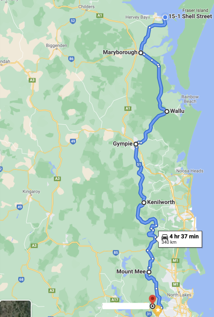 My route home from Hervey Bay