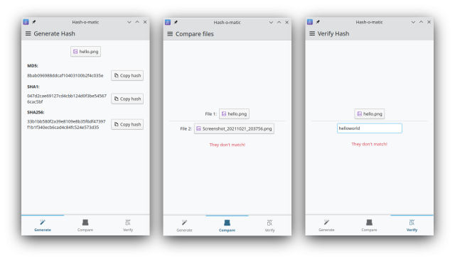 Screenshot of hash-o-matic different views