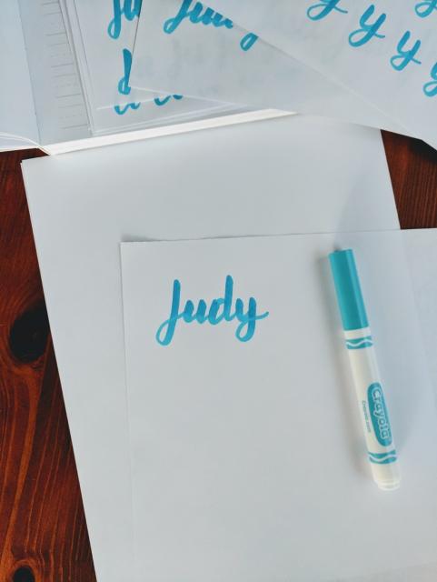 Crayola marker sketch of my wife's name, Judy.