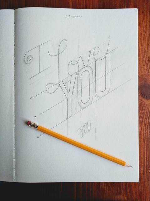 Sketch of the words "I Love You"
