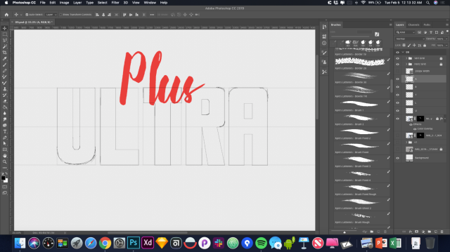 In-progress screenshot of my work in Photoshop. I added the words Ultra in all caps and bold text rather than script from before.