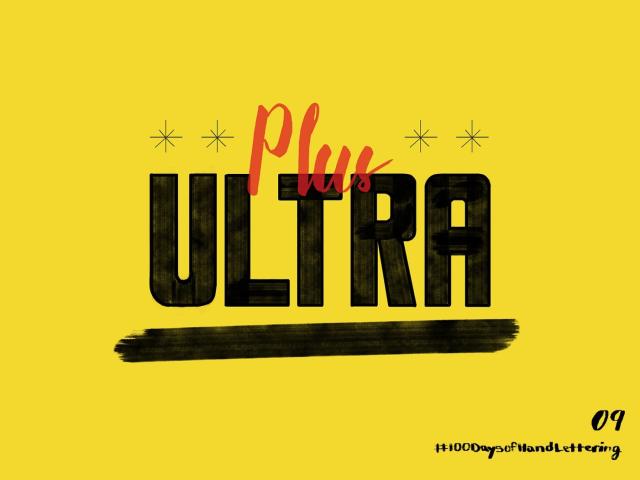 Final illustration of the Plus Ultra hand lettered type. I placed Plus in red on top of the bold Ultra text. I also added some stars and an underline below for style.