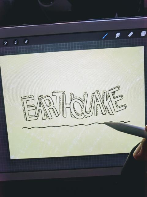 In progress sketch of the word "Earthquake" done on Procreate