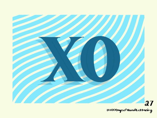 XO in a serif typeface with blue and white stripes behind it.