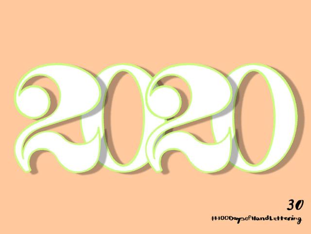 Lettering of the year 2020 in white and gold trim.