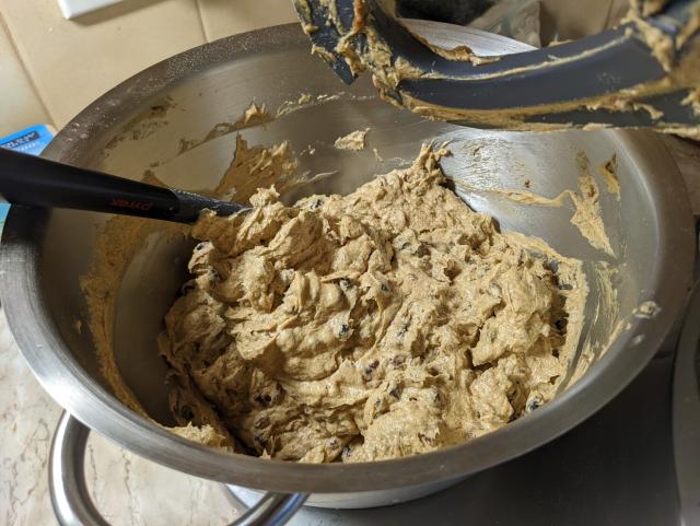 Christmas pudding batter in a mixing bowl. 