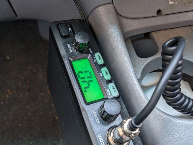 A UHF radio in a car tuned to channel 40. 