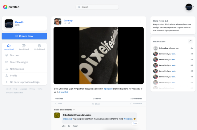 Pixelfed Metro UI timeline screenshot