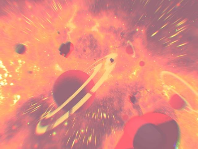 A digital art of the orange space with yellow stars and among us crew mates