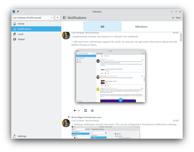 Tokodon notifications view