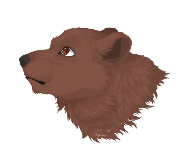 A painting of a bear looking up.