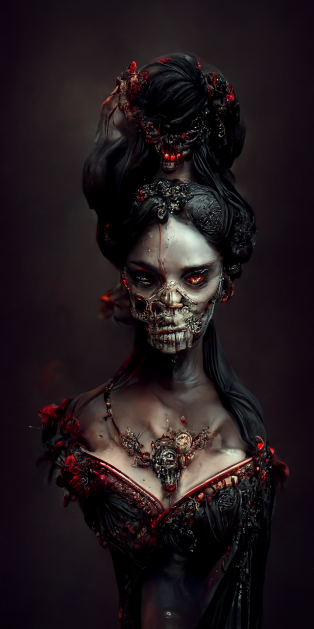 goddess of death in black corset, realistic, hot background