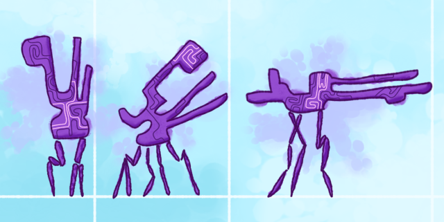 Irregular stony beings with spindly legs