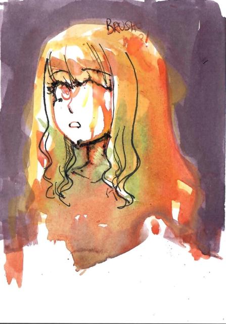 Experimental watercolour and ink sketch - A portrait of Horos, a young woman