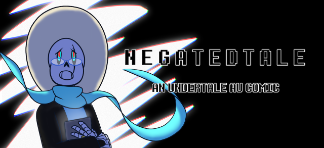 Banner for my Undertale AU comic, Negatedtale. The main character, Aster, looks back at the void, backlit by a rip in time and space.