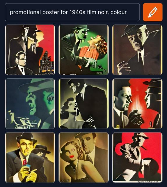 Dall-E Mini render of posters for 1940s film noir
