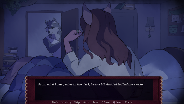 A screenshot of Caesar talking to Moth at night.