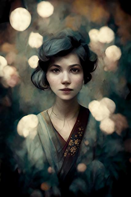 delicate portrait of a woman, with a lot of blur and bokeh