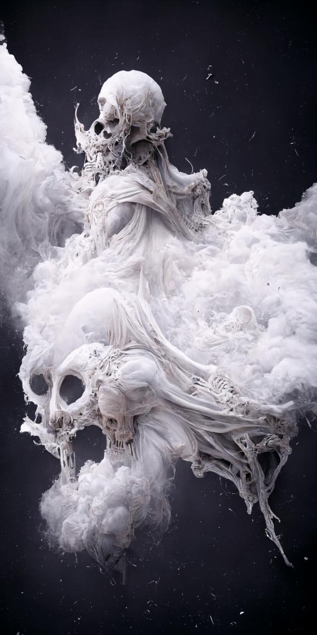 a detailed abstract image of a white organic cloud, despair and brutality mood