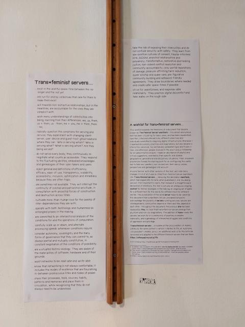 Trans*feminist servers wishlist printed and placed on the wall. The text of the wishlist is accessible on the link in the post.