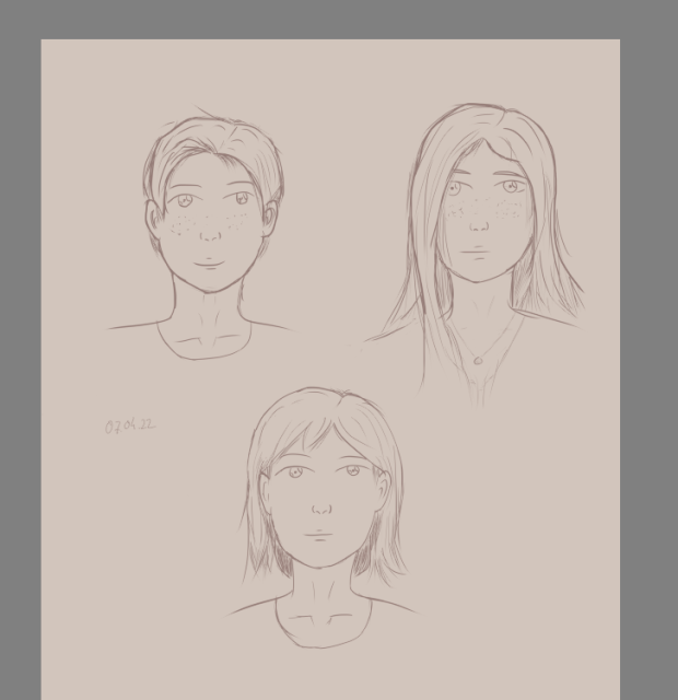 Zeichnungen von 3 Menschen mit unterschiedliche Frisuren.