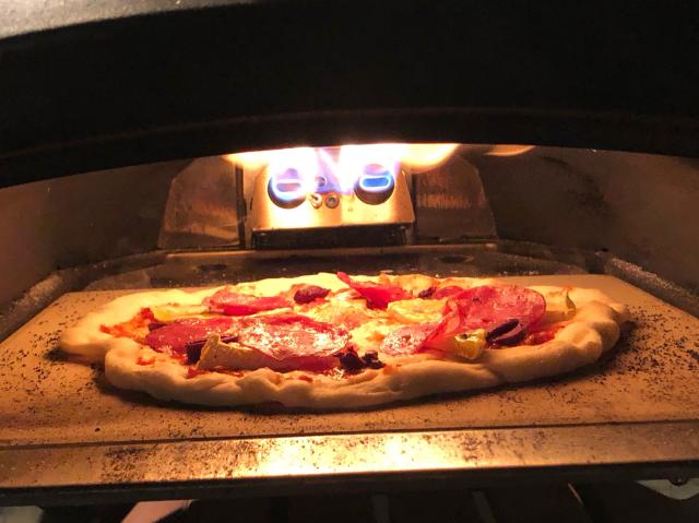Pizza inside the ooni oven