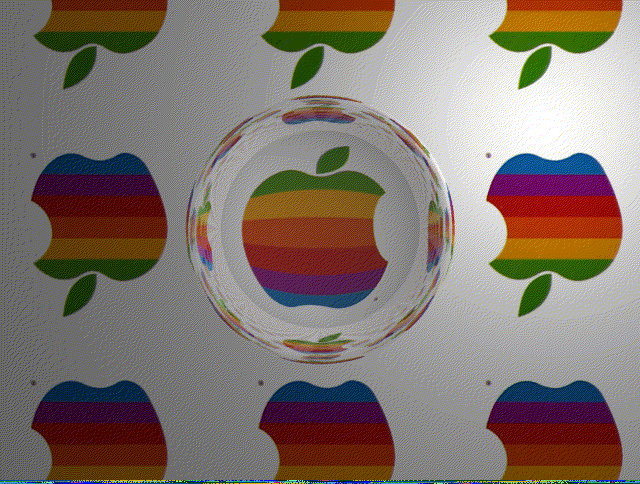 Apple logo floor with one (one) reflective sphere on top