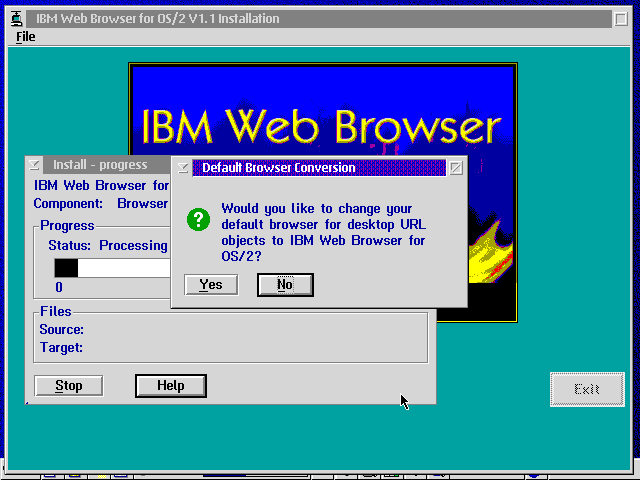 "Would you like to change your default browser object for desktop URL objects to IBM Web Browser for OS/2?"