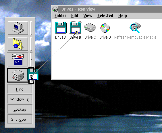 Dragging objects into a shelf of the OS/2 Warp 3 toolbar