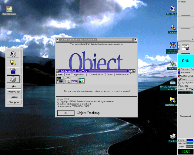 My desktop when launching Object Desktop for the first time... with a tab launchpad in the way
