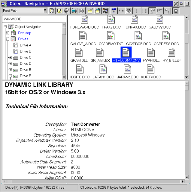 "Viewing the information on a Windows 3.1 DLL file."
