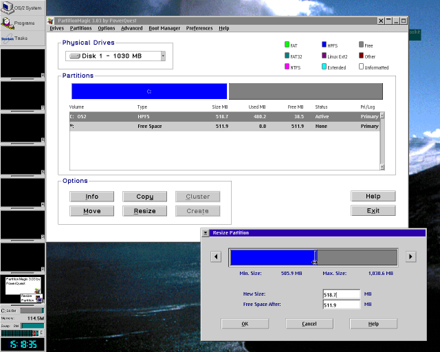 PartitionMagic 3.0 asking how much to resize the system partition