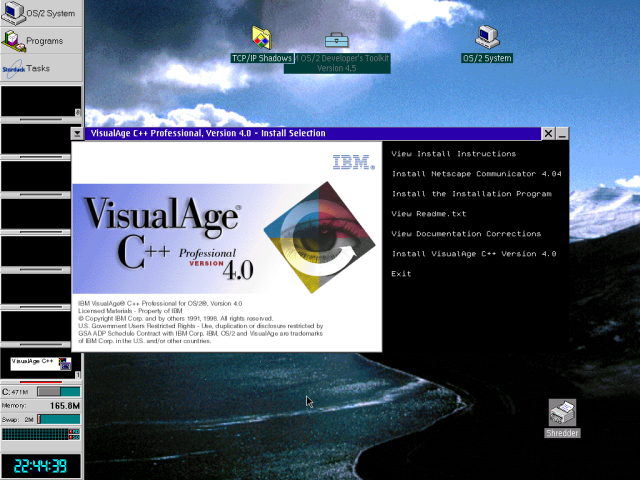 Splash screen for the installer of Visual Age C++ 4.0