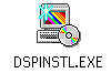 the icon for the OS/2 display installer, showing a CD and a display with filled by a tilted rainbow and with a blue spark on top