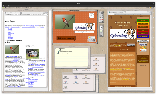 Cyberdog, a web browser compatible with OpenDoc parts, showing a few ones at work