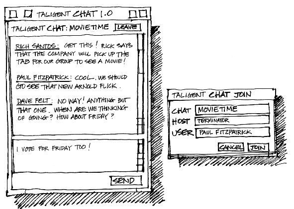 a hand-drawn mockup of a Taligent chat document
