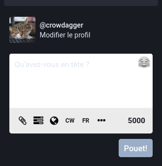 Screenshot of a french version of mastodon with "Pouet!" instead of "Publier"