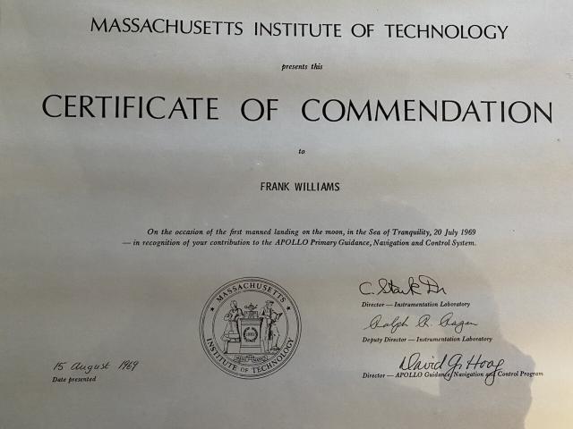 Certificate for 1969 Moon Landing 
