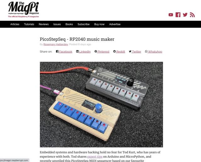 Screenshot of my PicoStepSeq article at https://magpi.raspberrypi.com/articles/picostepseq-rp2040-music-maker