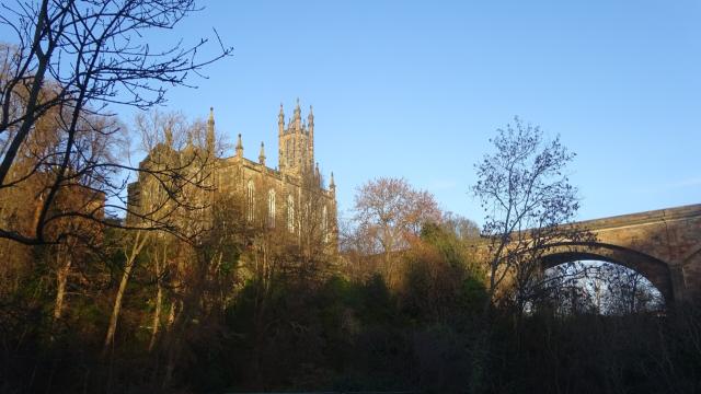 The Dean Bridge and Rhema Christian Centre Church.