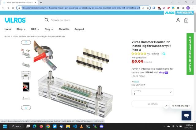 Vilros Hammer Header Pin Install Rig for Raspberry Pi Pico W