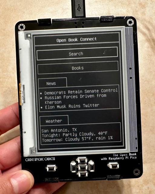 The same screen but inverted, with white text on a black background. 