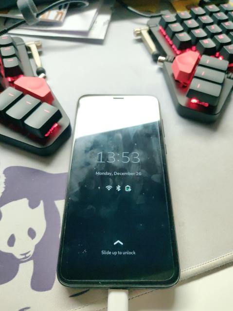 A linux phone displaying the phosh login screen