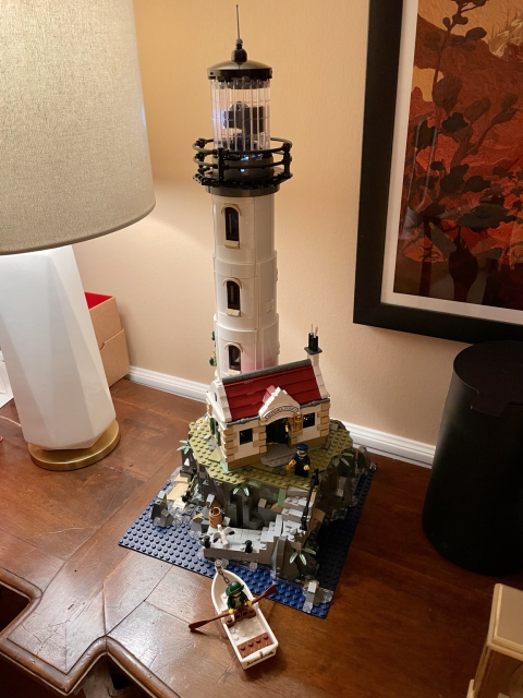 A finished Lego lighthouse