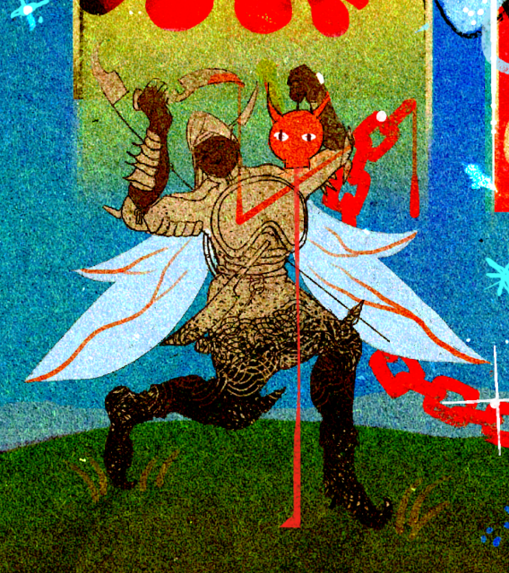turbaned fae holding a demons decapitated head, and a dagger, 

