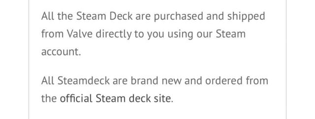 Steam decks purchased and shipped from valve from this random store … sus